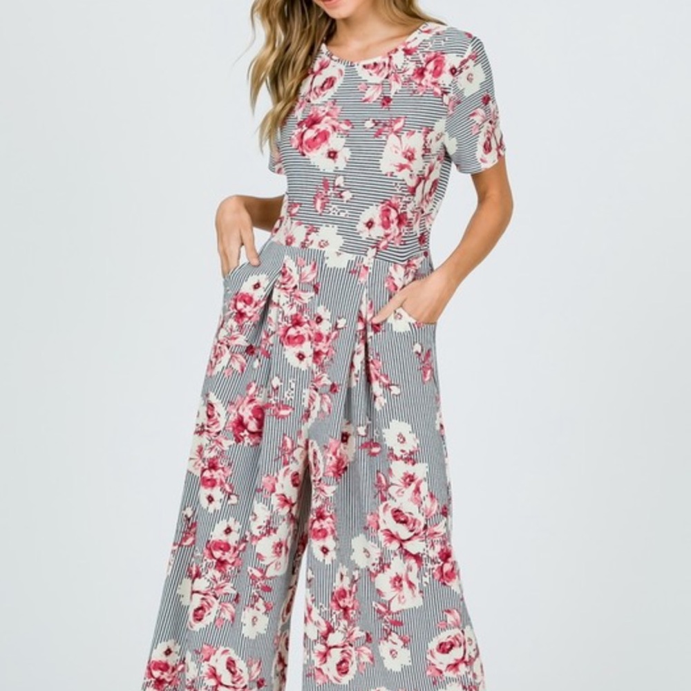 Mauve floral cropped jumpsuit